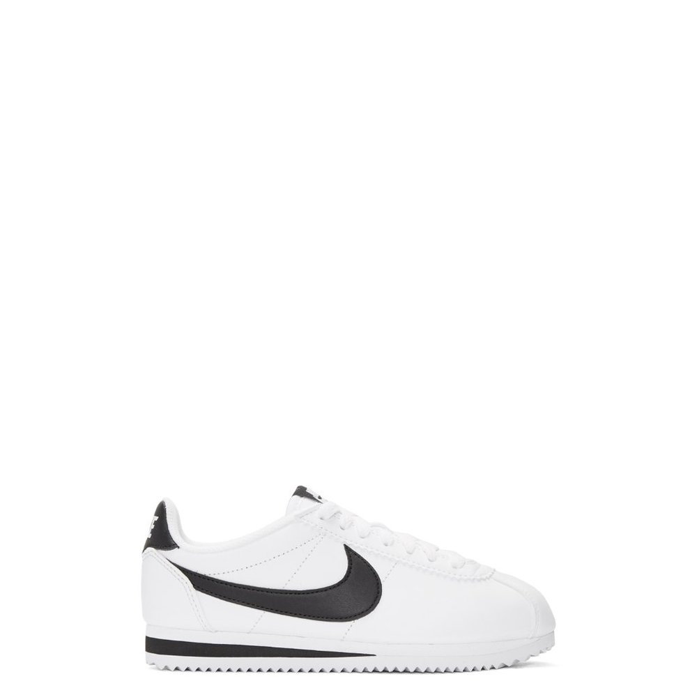 NIKE WHITE CLASSIC CORTEZ LEATHER SNEAKER BLACK SWOOSH 6